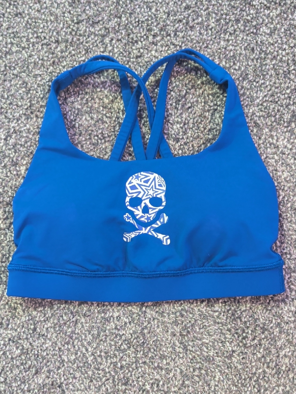 Blue Lululemon Sports Bra with White Skull Graphic- Size 0